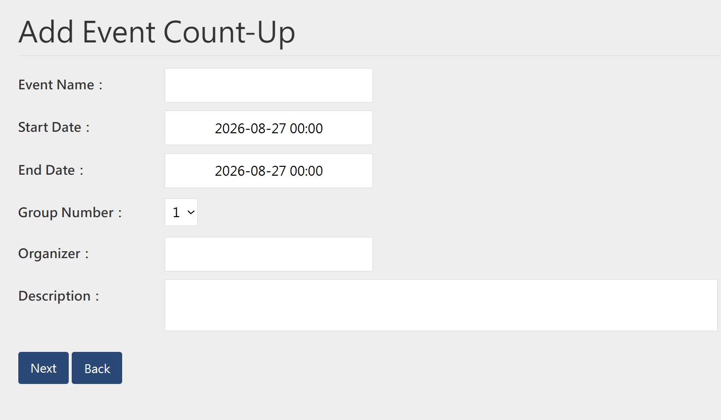 Screenshot: Event CountUp Management