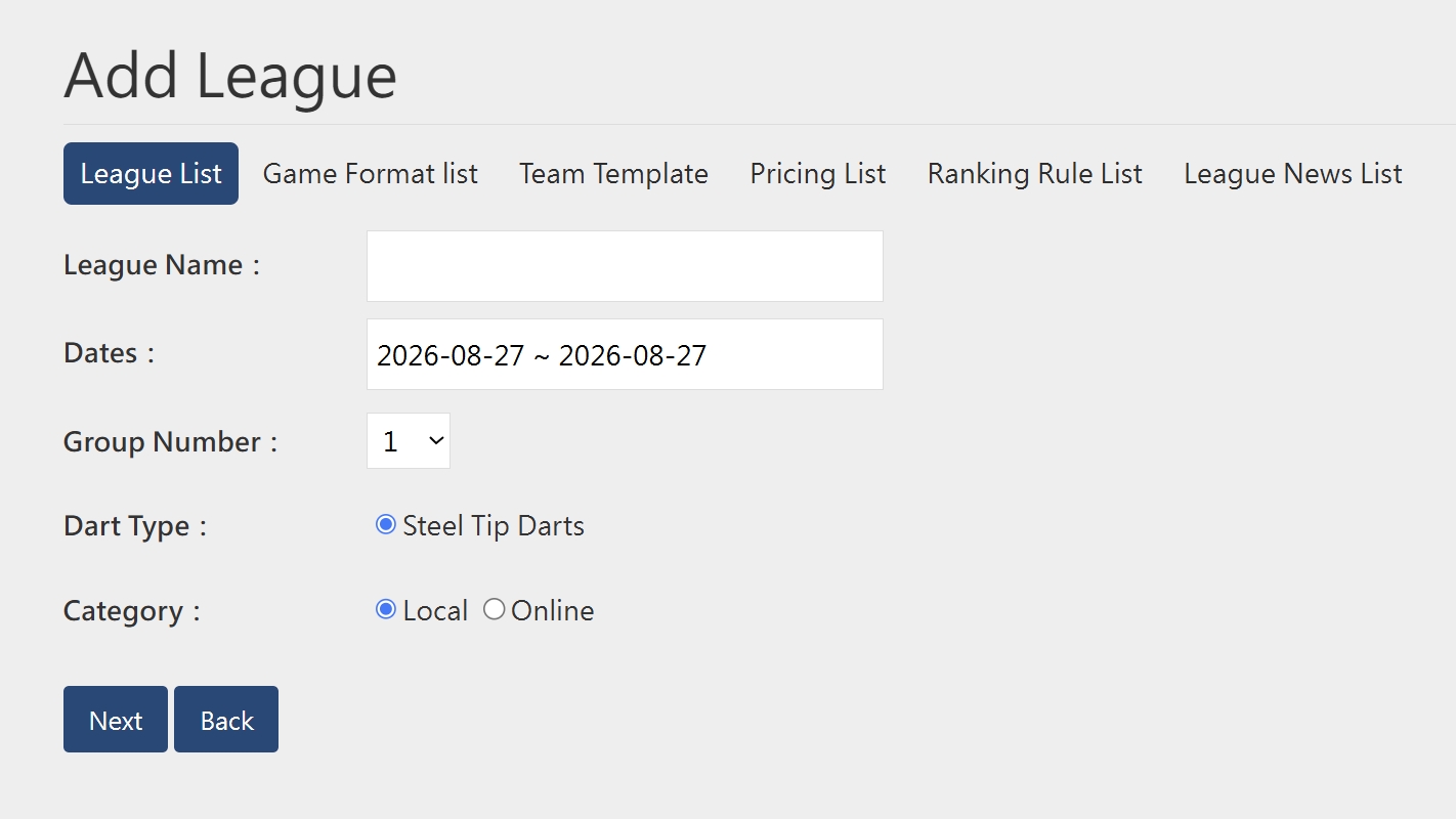 Screenshot: League Management