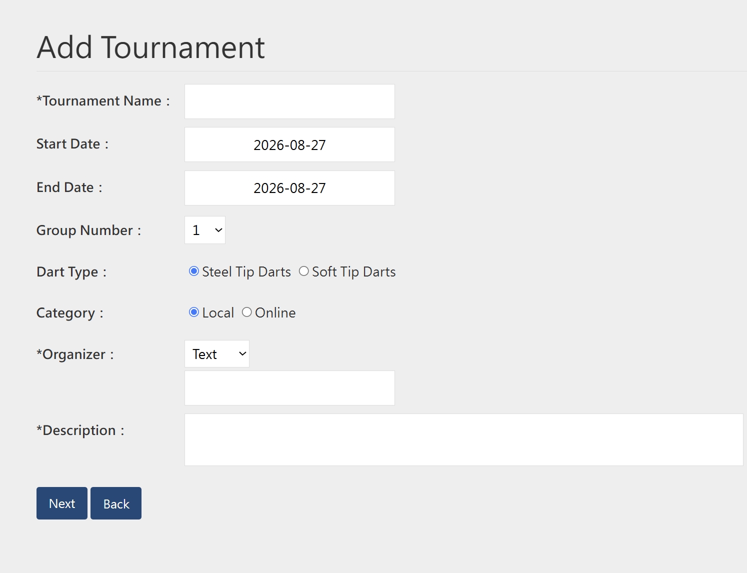 Screenshot: Tournament Management