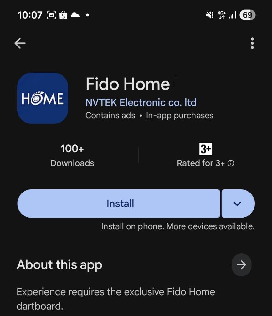 Reference screen for: Install and open the FidoHome app