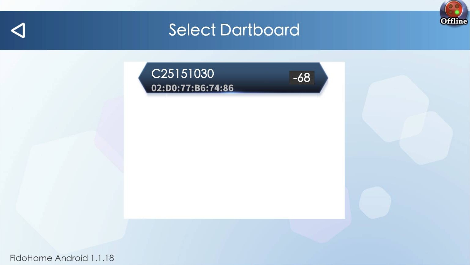 Reference screen for: Select your dart machine
