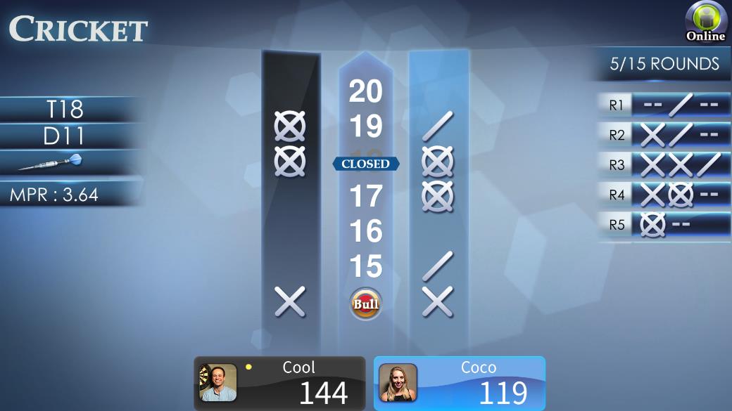 FidoDarts Tactics Cricket Spielbildschirm