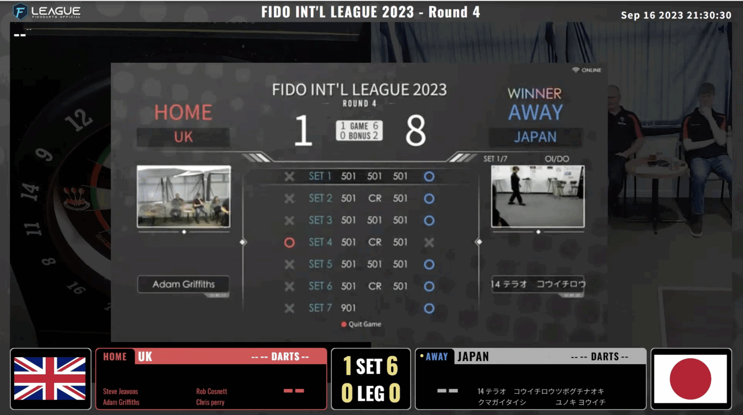 FidoDarts LEAGUE Lobby-Bildschirm