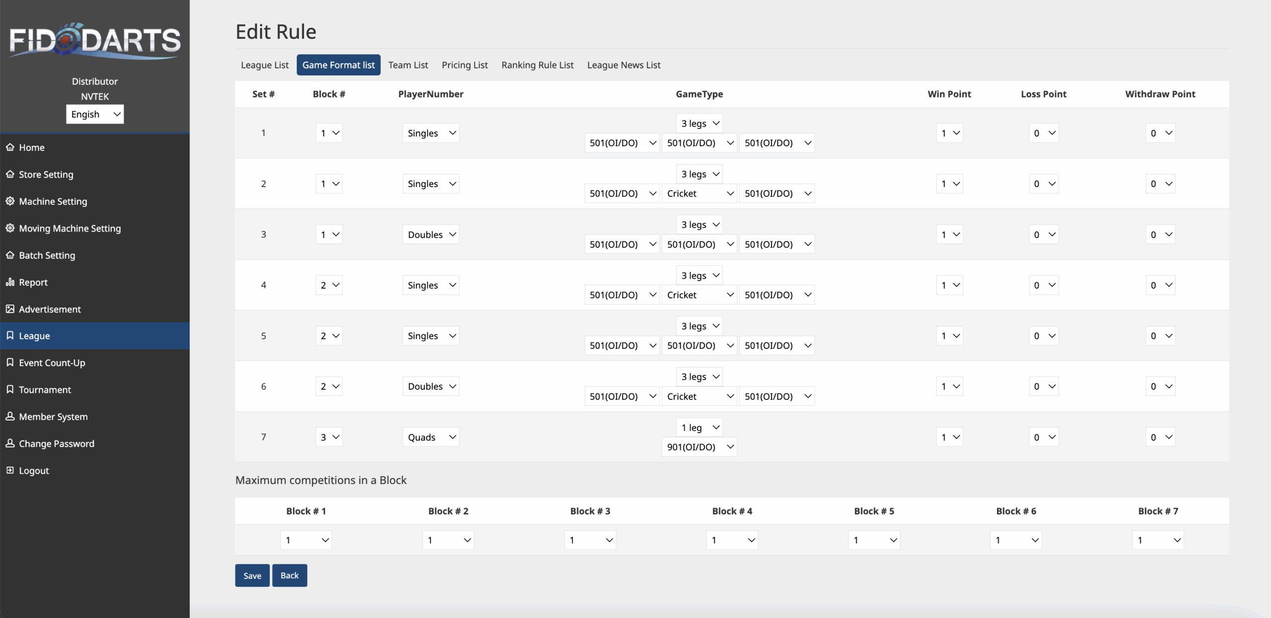 FidoDarts Backend zum Erstellen und Veröffentlichen einer Liga