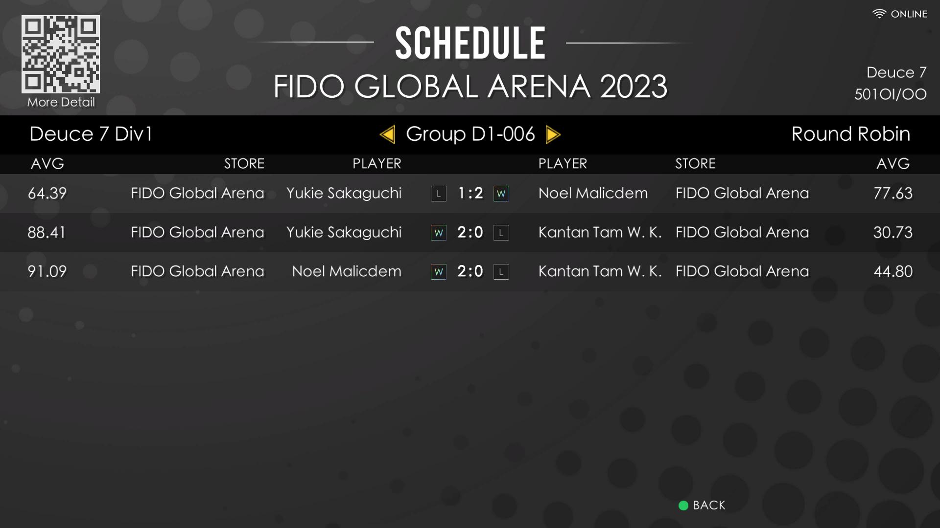 FidoDarts Turnier Round-Robin-Spielplan-Bildschirm