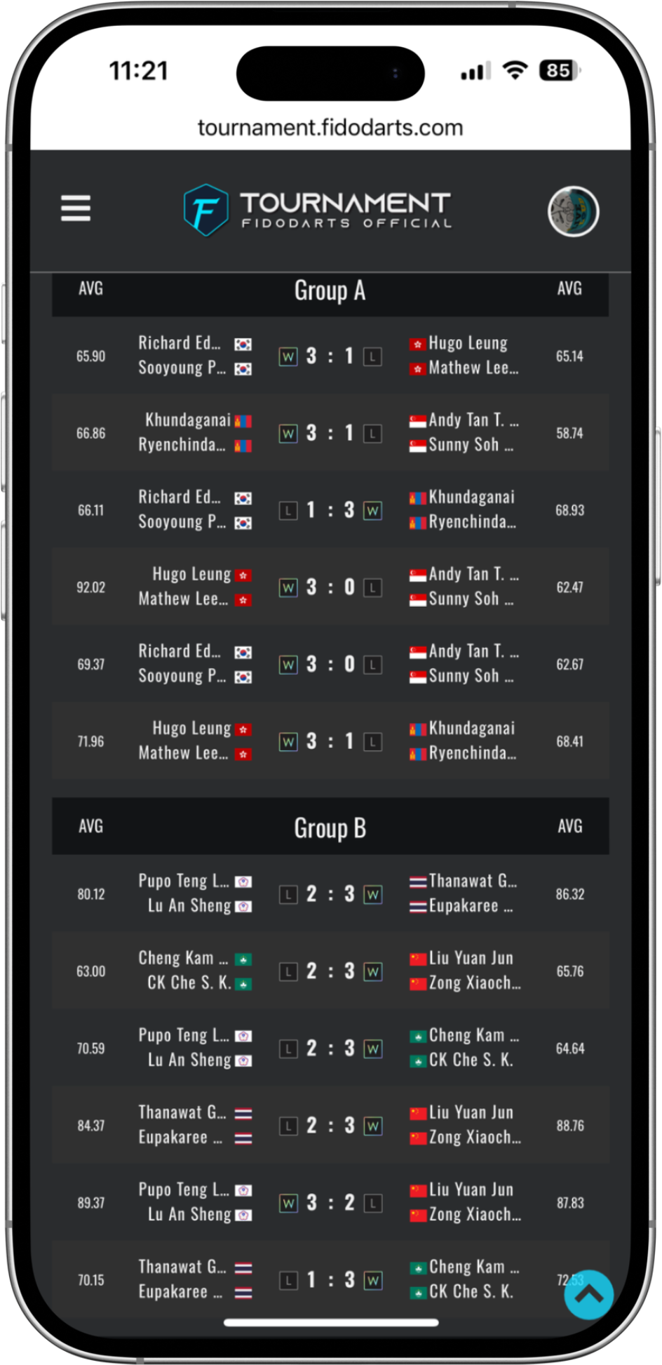 FidoDarts App Turnier Round-Robin-Spielplan
