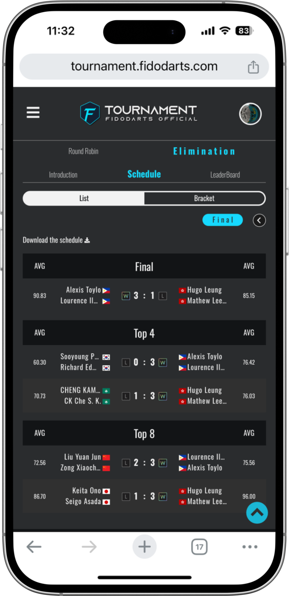 FidoDarts App Turnier-K.-o.-Phase