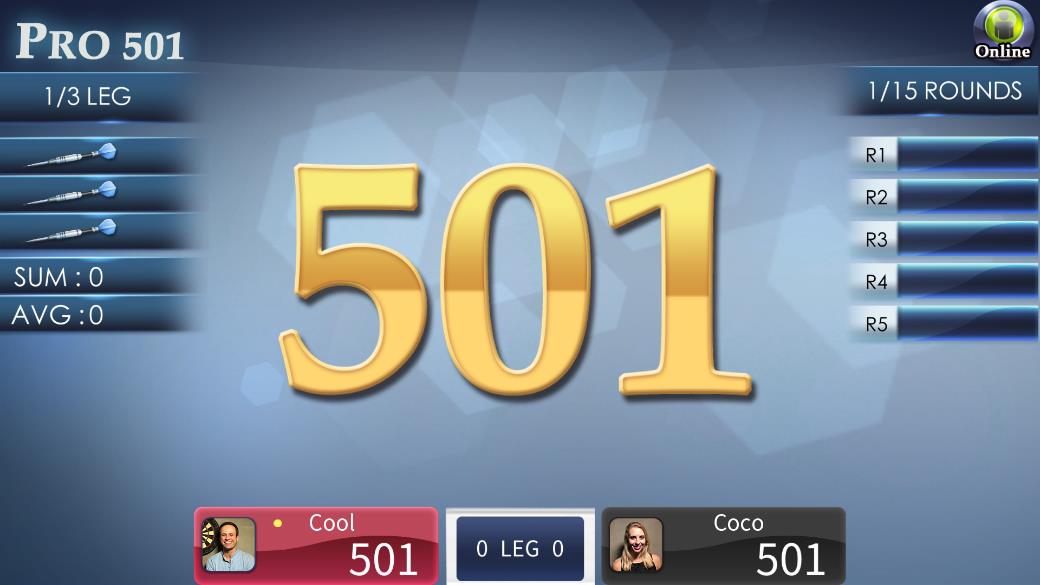 FidoDarts PRO 501 Wettkampf-Spielbildschirm
